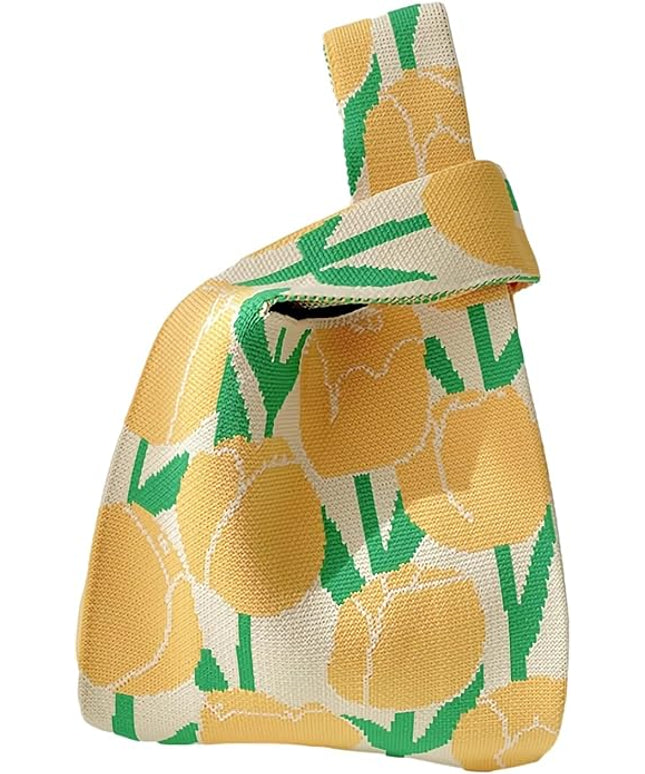 Women's Wrist Knot Tote Bag Small Crochet Wristlet Handbag Aesthetic Cute Knit Purse (Very Small Size)
