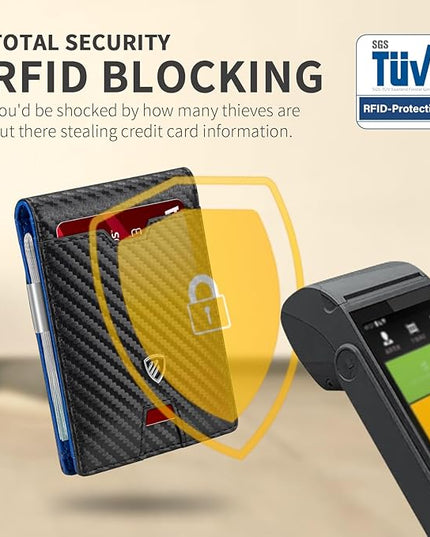 RUNBOX Mens Slim Wallet with Money Clip RFID Blocking Bifold Credit Card Holder for Men with Gift Box