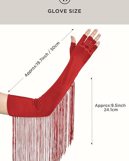 BABEYOND Vintage Long Opera Pageant Gloves - 1920s Fringe Fingerless Elbow Gloves for Costume Party Wedding