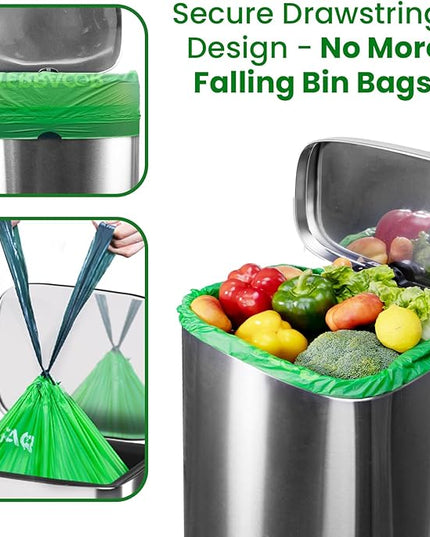 6 Gallon Compostable Trash Bags Drawstring, Heavy Duty Extra Thick 1 Mil, 35 Bags, Tall Kitchen Food Scrap Waste Bag, ASTM D6400
