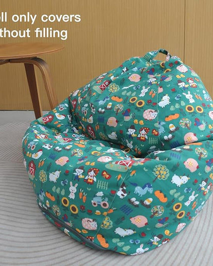 YuppieLife Stuffed Animal Storage Bean Bag Chairs Canvas Cover for Kids(No Filling)/Machine Washable and Durable Toddler Bean Bag Sofa Cover for Room Decor (Farm, 27'')