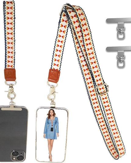 LEMEDE Wrist Keychain and Adjustable Phone Lanyard, Silver Hook Phone Crossbody Strap with 360° Rotating Phone Pads
