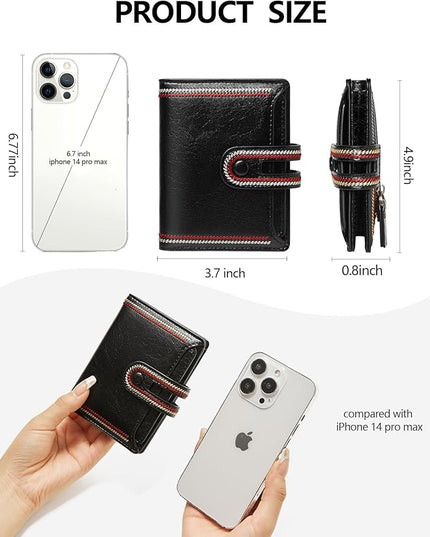 TFKGS Small Wallet for Women Vegan Leather RFID Blocking Bifold Compact Credit Card Holder with Zipper Coin Pocket Black