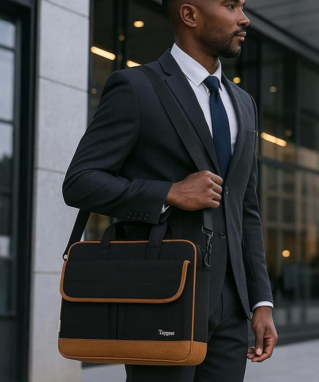 Taygeer Laptop Briefcase, 15.6 Inch Laptop Bag for Men Women, Water Resistant Crossbody Messenger Shoulder Bag for Business, Professional Premium Office Briefcase for Notebook/Computer, Black Brown