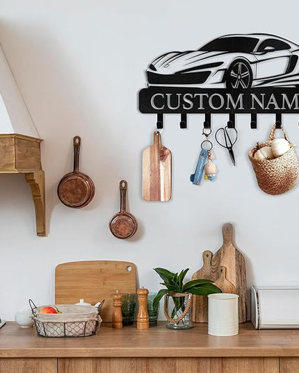 Dyoart Personalized Key Holder Wall Mount - Custom Key Rack Wall Mount with Hooks, Metal Key Rack Organizer, Car Design Key Hanger, Coat Rack, Wall Mounted Decor for Entryway, Front Door, Office