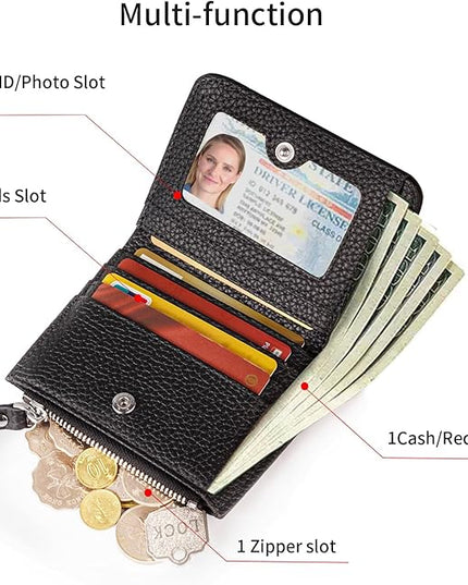 ilovever Small Wallet Women Soft Leather RFID Blocking Card Holder with Zipper Pocket Bifold wallet,Black