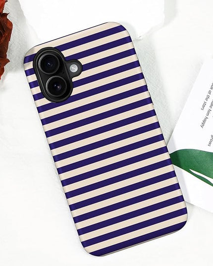 Magnetic for iPhone 16 Plus Case Cute Stripes Phone Case, Shockproof Slim TPU and Hard PC Protective Phone Cover Compatible with MagSafe Designed for Women Girls, Blue&Apricot