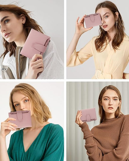 Airkit Small Wallet Women RFID Blocking Soft Leather Bifold Compact Card Holder Wallet for Women with Zipper Coin Pocket 4 ID Window
