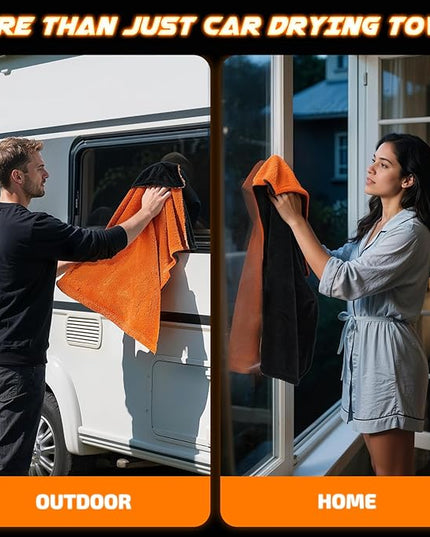 2-Pack 1200 GSM Car Drying Towels – Microfiber Towels for Cars (36" x 24"), Ultra-Absorbent, Streak-Free, Scratch-Free, No Water Spots, Double-Twist Pile & Edgeless Design(Orange)