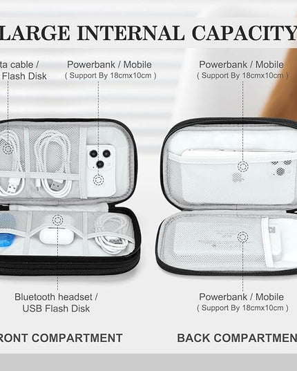 FYY Electronic Organizer, Travel Cable Organizer Bag Pouch Electronic Accessories Carry Case Portable Waterproof Double Layers All-in-One Storage Bag for Cable, Cord, Charger, Phone, Pattern Black (M)