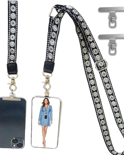 LEMEDE Wrist Keychain and Adjustable Phone Lanyard, Silver Hook Phone Crossbody Strap with 360° Rotating Phone Pads