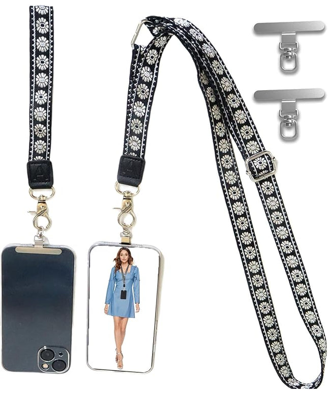 LEMEDE Wrist Keychain and Adjustable Phone Lanyard, Silver Hook Phone Crossbody Strap with 360° Rotating Phone Pads