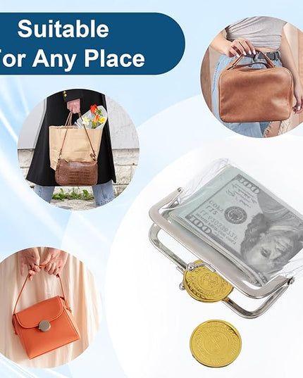 Xindojuz 3 Pcs Clear Coin Purse, Small Transparent Wallets for Women Metal Kiss Lock Change Pouch Jelly Wallets Clear Portable Coins Bags Change Purse, Plastic Waterproof Pvc Transparent Coin Wallet