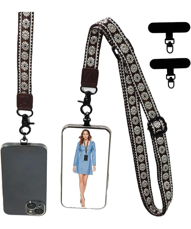 Adjustable Lanyard for Phone, Camera, Name Tags, ID card, Keychain and Wristlet Straps with 2 phone pads(Black)
