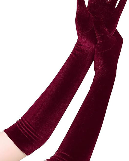 Long Opera Gloves for Women Velvet Gloves 1920s Flapper Stretchy Elbow Length Halloween Costume Gloves