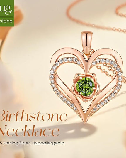 CDE Christmas Gifts for Women S925 Silver Rose Gold Heart Birthstone Necklaces for Women，Ideal Anniversary or Birthday Jewelry Gifts for Wife Girlfriend Her