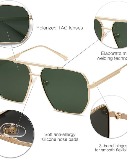 SOJOS Retro Oversized Square Polarized Sunglasses for Women Men Vintage Shades Classic Large Metal Sun Glasses