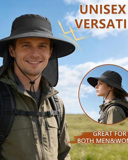 ZOORON Sun Hats for Men Women Fishing Hat with Neck Flap,UPF 50+ Sun Hat Waterproof Wide Brim Bucket Hats for Safari Hiking