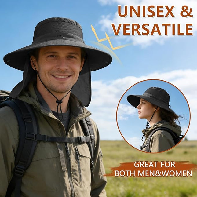 ZOORON Sun Hats for Men Women Fishing Hat with Neck Flap,UPF 50+ Sun Hat Waterproof Wide Brim Bucket Hats for Safari Hiking