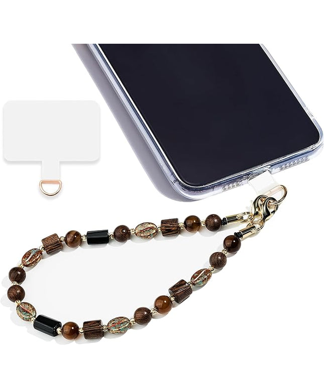 Marble Beaded Phone Wrist Strap,Detachable Phone Bracelet Strap with Tether Tab,Hands-Free Wristlet Strap (Brown)