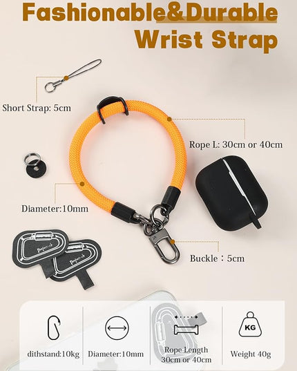 project-cb Hand Wrist Phone Strap,Phone Lanyard Patch ×2,Cell Phone Case Holder,Wristlet Strap for Key,AirPods,Camera (Orange, 12inch)