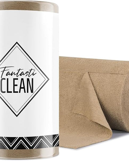 Fantasticlean Microfiber Cleaning Cloth Roll -75 Pack, Tear Away Microfiber Towels, 12" x 12", Reusable, Washable, Scratch Free, Ultra Absorbent for All-Around Cleaning Supplies (TAN)