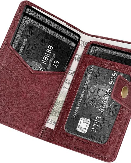 Ultra-Thin Magnetic Wallet Card Holder for iPhone and All MagSafe Protective Cases，Premium PU leather, powerful magnetic closure, stand function, 6 card slots (burgundy)