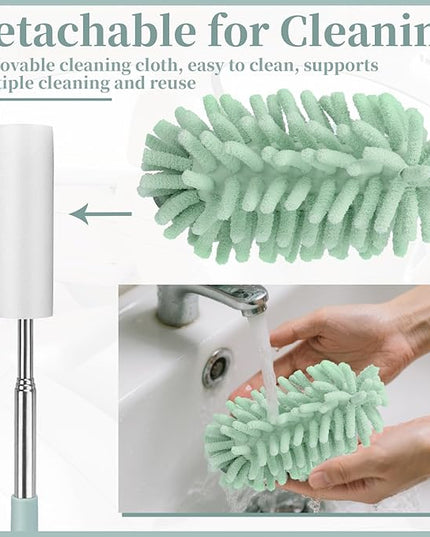 2 PCS Car Interior Duster with Extension Pole, Microfiber Car Dusters with Bendable Head, Cars Dusters Exterior&Interior Scratch Free, for Cleaning of Vehicle Details, Offices, Window (Light Green)
