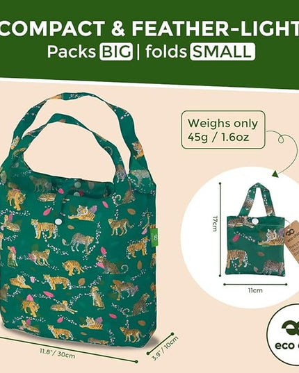 ECO CHIC Foldable Reusable Grocery Bags - Lightweight, Recycled & Reusable Shopping Bag - Waterproof Packable Tote