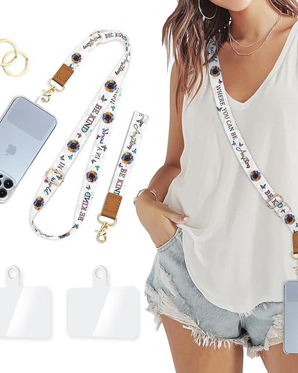 Phone Lanyard Crossbody Wrist Strap, Sunflower Be Kind Cell Phone Lanyards for Around the Neck Wristlet Shoulder, Adjustable Positive Strap for Keys Keychain Wallet ID Badge