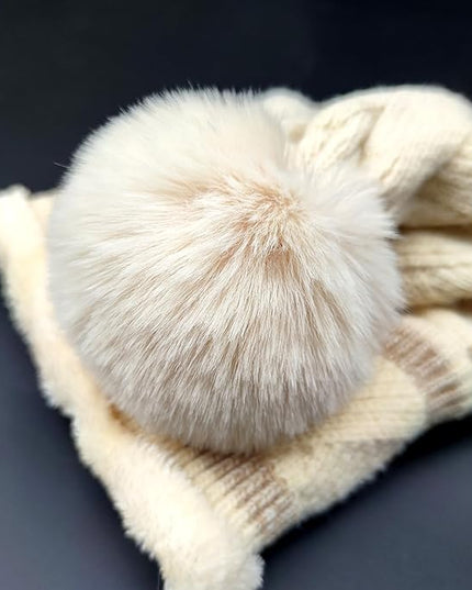 HUAMULAN Women Winter Beanie Hats One Piece Fleece Lined Knit Balaclavas Mask Set Skull Neck Circle Scarf Ski Snow Hat Pompom