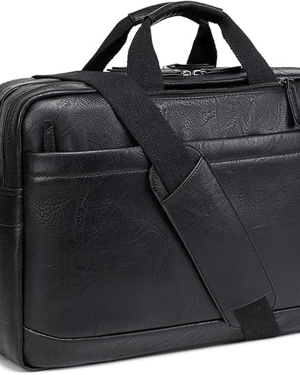 Faux Leather Messenger Bag for Men 17-17.3 Inch: Convertible 3 in 1 Backpack Laptop Briefcase Computer Handbags Shoulder CrossbodyBag with Padded for Work College Travel, PU Black