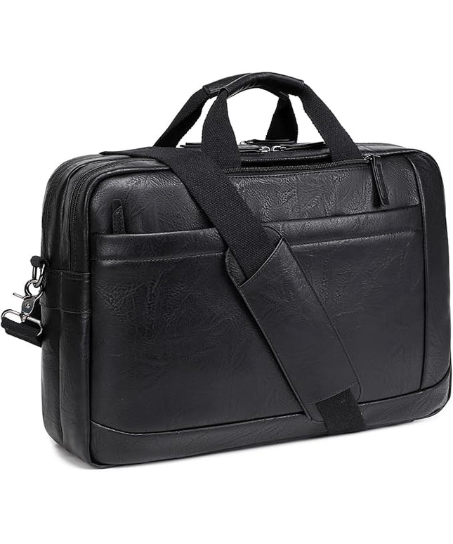 Faux Leather Messenger Bag for Men 17-17.3 Inch: Convertible 3 in 1 Backpack Laptop Briefcase Computer Handbags Shoulder CrossbodyBag with Padded for Work College Travel, PU Black