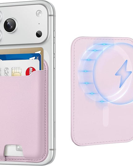 TopMade for Magsafe Wallet, Strongest Magnetic Card Holder for iPhone 17, iPhone 16/15/14/13/12 Series, Leather Magnetic Phone Wallet with Powerful Magnets, RFID Blocking, Fit 4 Cards, Pink