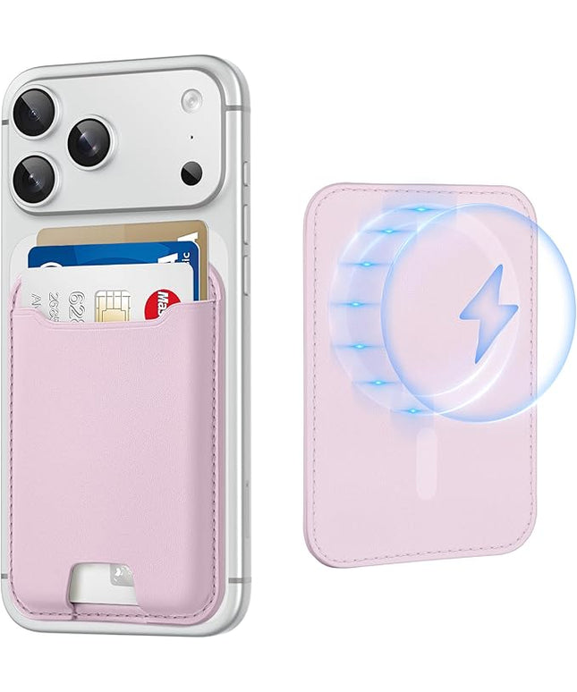 TopMade for Magsafe Wallet, Strongest Magnetic Card Holder for iPhone 17, iPhone 16/15/14/13/12 Series, Leather Magnetic Phone Wallet with Powerful Magnets, RFID Blocking, Fit 4 Cards, Pink