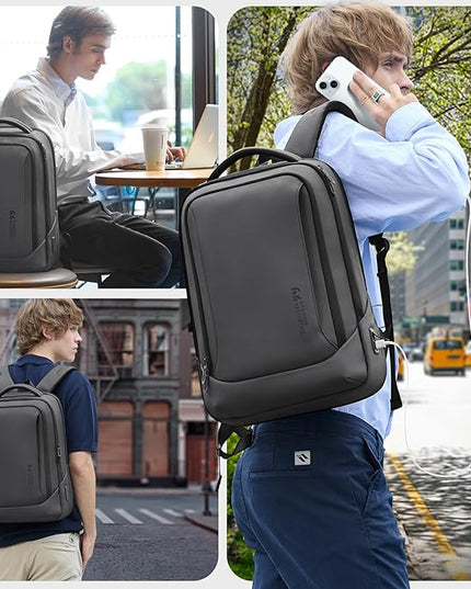 hk Laptop Backpack for Men with USB Charging Port Water-Resistant for 15.6 Inch Computer Bag Durable High-Tech Daypack Casual Backpack for Business Work College Weekender Travel- Dark Grey