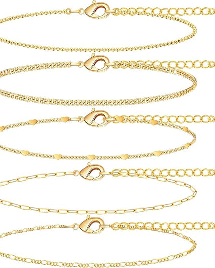 Gold Bracelets Set for Women Stack, Dainty Thick Bracelets Stack for Women Trendy, Simple Thin Gold Plated Cuff Stackable Bracelets With Beaded Cuban Paperclip Snake Rope Bangle Hand Chain Jewelry Gifts for Women Non Tainish