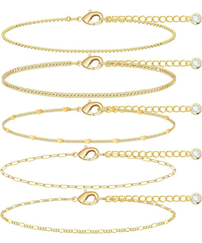 Gold Bracelets Set for Women Stack, Dainty Thick Bracelets Stack for Women Trendy, Simple Thin Gold Plated Cuff Stackable Bracelets With Beaded Cuban Paperclip Snake Rope Bangle Hand Chain Jewelry Gifts for Women Non Tainish
