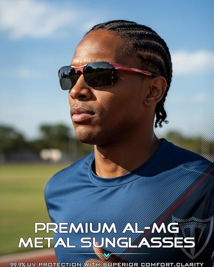 ATTCL Polarized Sunglasses Men Sports: UV Protection Anti Glare Wrap Around Lightweight Metal Driving Fishing Golf Running