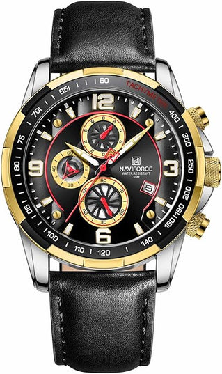 NAVIFORCE Sport Watches for Men Analog Quartz Chronograph Leather Strap Wrist Watch