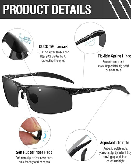 DUCO Mens Sports Polarized Sunglasses UV Protection Sunglasses for Men 8177s