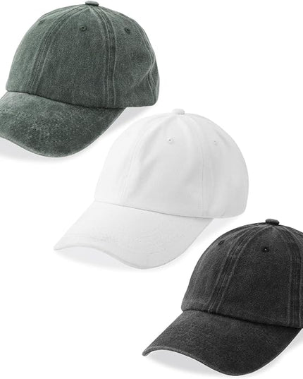 MEINICY 3 Packs Washed-Cotton Plain Baseball Cap, Vintage Adjustable Dad Hats Gift for Men/Women,Unstructured