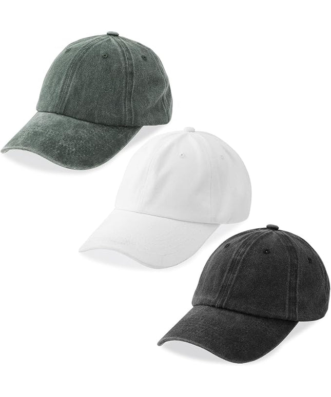MEINICY 3 Packs Washed-Cotton Plain Baseball Cap, Vintage Adjustable Dad Hats Gift for Men/Women,Unstructured