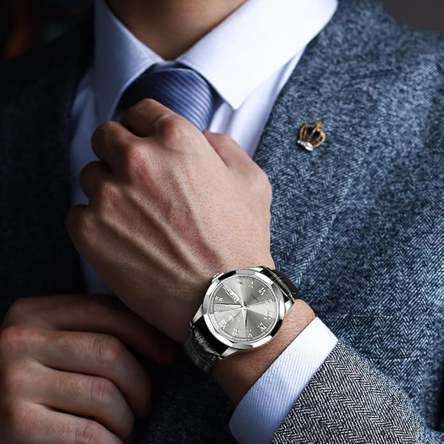 OLEVS Mens Watches Mens Leather Watch Ultra Thin Watches for Men Minimalist Watch with Leather Band Quartz Analog Dress Casual Simple Lightweight relojes para Hombres
