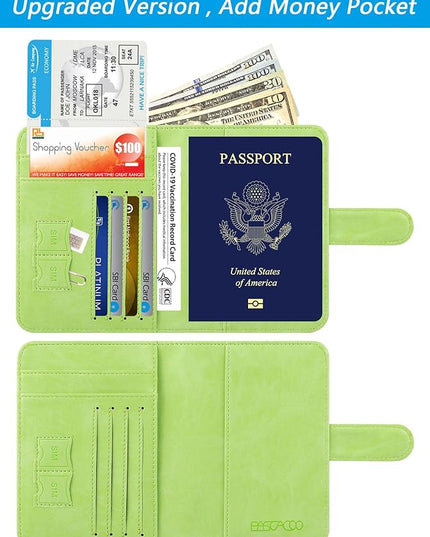 Passport Holder Cover Wallet RFID Blocking Leather Card Case Travel Accessories for Women Men (Apple green)