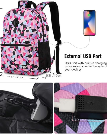 YAMTION Unisex School Backpack Leaves,Casual Bookbag Adults and Teens Schoolbag with USB Port for High School College Office Work Travel