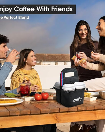 Drink Caddy Portable Drink Carrier and Reusable Coffee Cup Holder - 4 Cup Collapsible Tote Bag with Organizer Pockets Safely Secures Hot and Cold Beverages (Pink)