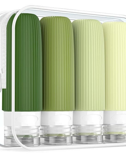 Travel Bottles for Toiletries, Tsa Approved 3oz Portable Travel Bottles, BPA Free Leak Proof Squeezable Silicone Travel Size Containers, Travel Accessories with Clear Toiletry Bag (4 Pack)