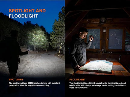 Fenix E06R Pro 1600 Lumens 4-in-1 EDC Flashlight with UV Light, Red Beam, Spotlight/Floodlight, Rechargeable, Flat Shape for Everyday Carry & Outdoor with Lumentac Organizer (Black)