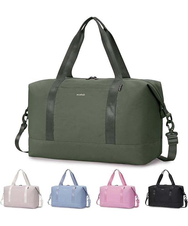 ECOHUB Travel Duffel Bag Water Resistant Weekender Bag Carry On Bags for Women Sport Gym Bags for Men Hospital Bag for Labor and Delivery Overnight Bag Luggage Bag with Trolley Sleeve 30L Army Green